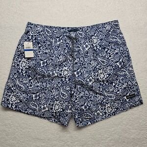 Perry Ellis Swim Trunks Size XL Blue White Paisley Print Quick‎ Dry Beachwear